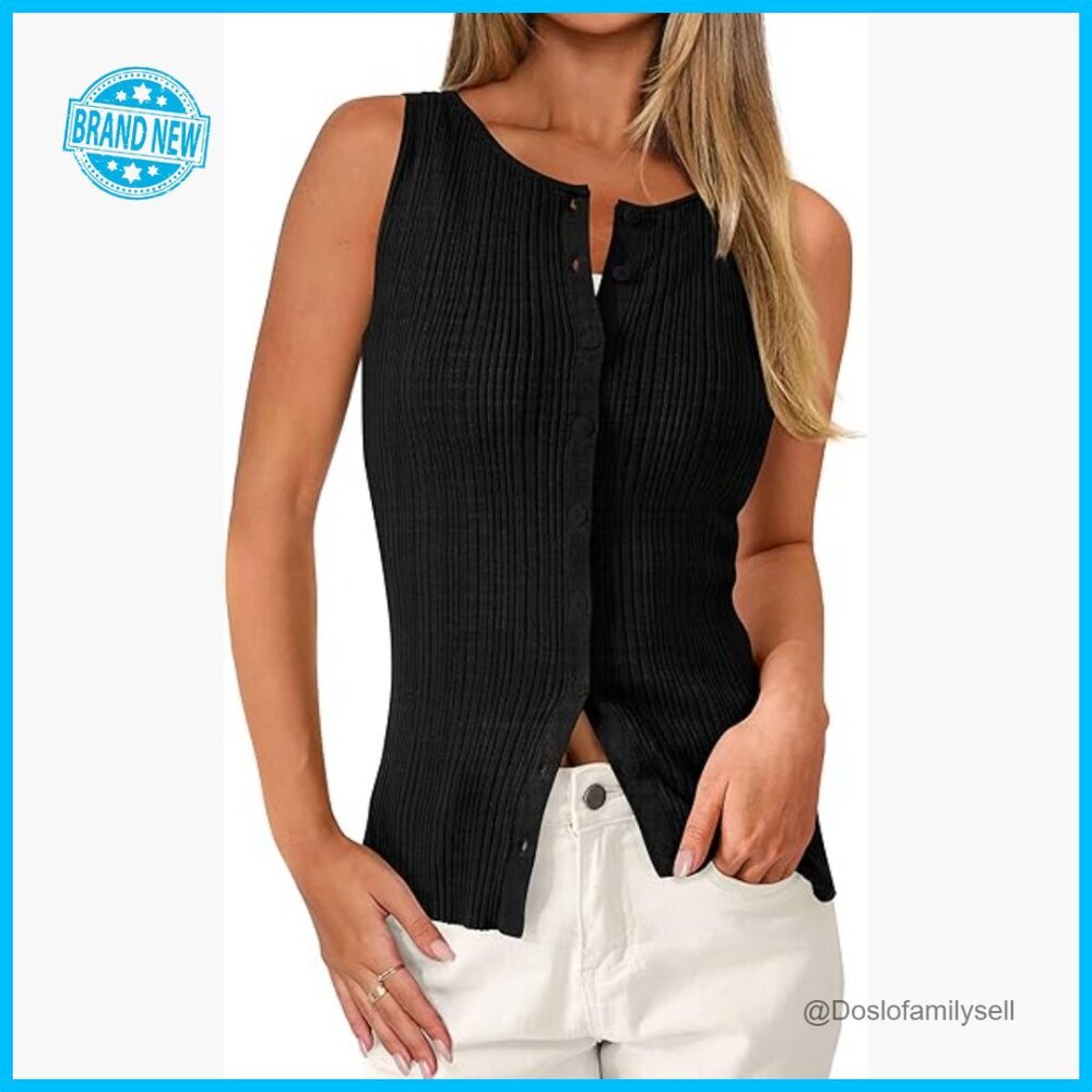 Ribbed Button Down Tank Top Sleeveless Y2K Chic Summer Going Out Vest